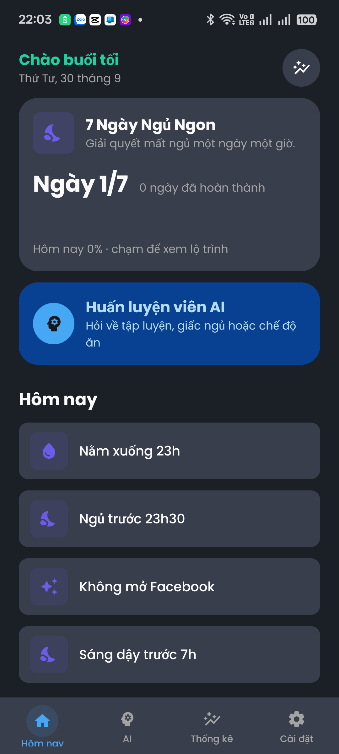 Challenge picker with the day-by-day roadmap